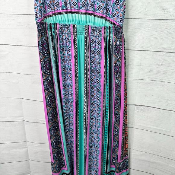 Soma Womens size Medium Bohemian Soft Aztec Geometric Maxi Dress Purple Stretch - Picture 5 of 9